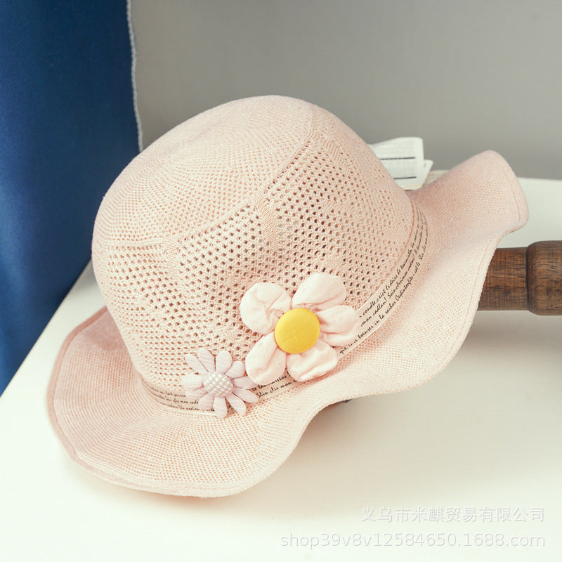 Venta al por mayor Sombrero de cubo de flores de dibujos animados de niños de cáñamo